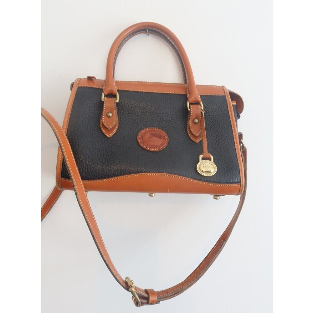 Vintage Dooney & Bourke Navy Blue All Weather Leather Satchel Handbag w/Strap